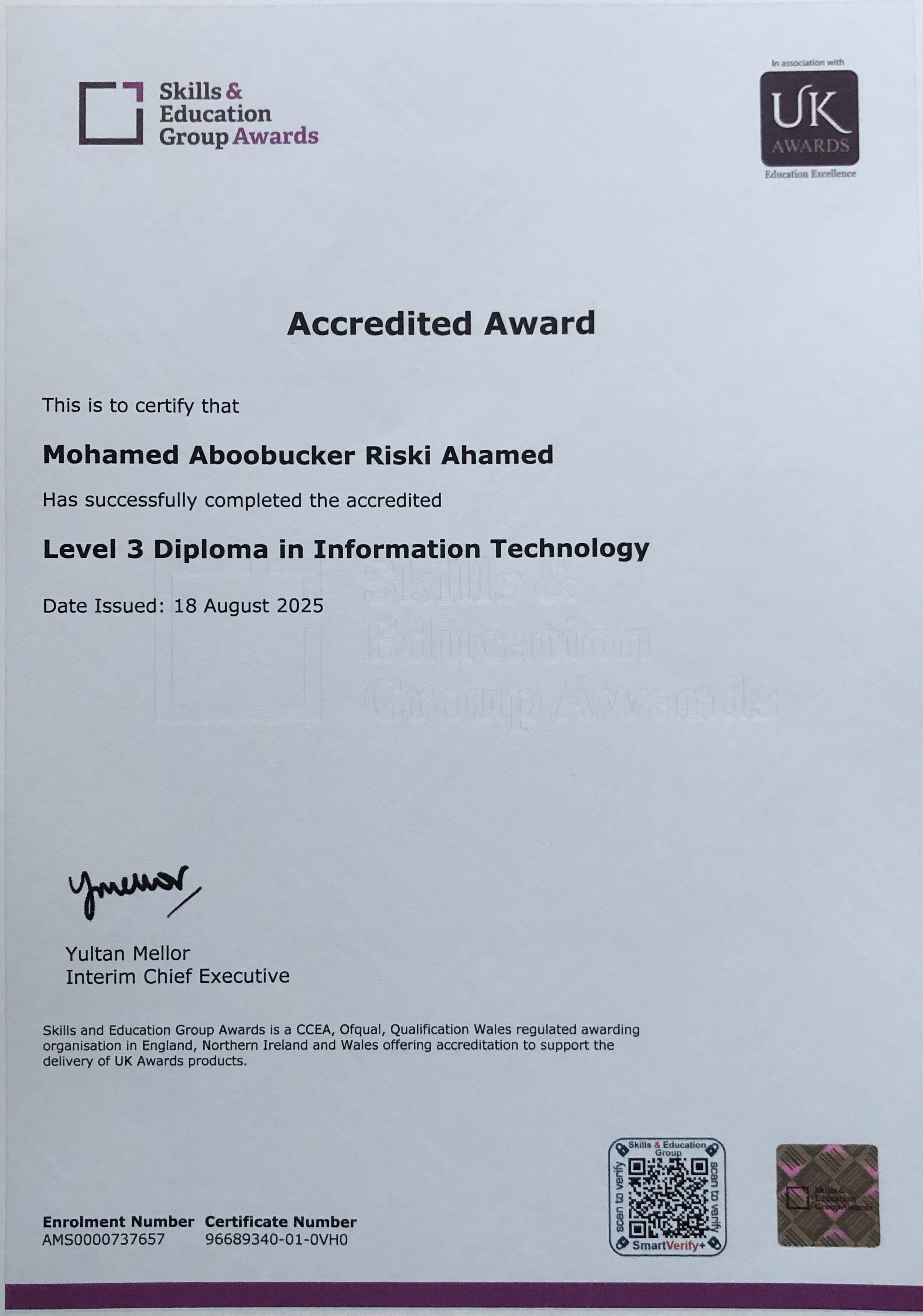 DiIT Certificate